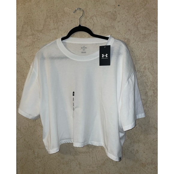 Under Armour Boxy Crop Short Sleeve White T-Shirt - Picture 2 of 7